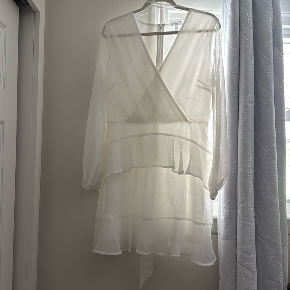 White long sleeve V-neck dress